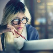 Woman Laptop Working Planning Thinking Concept Woman Laptop Working Planning Thinking Concept